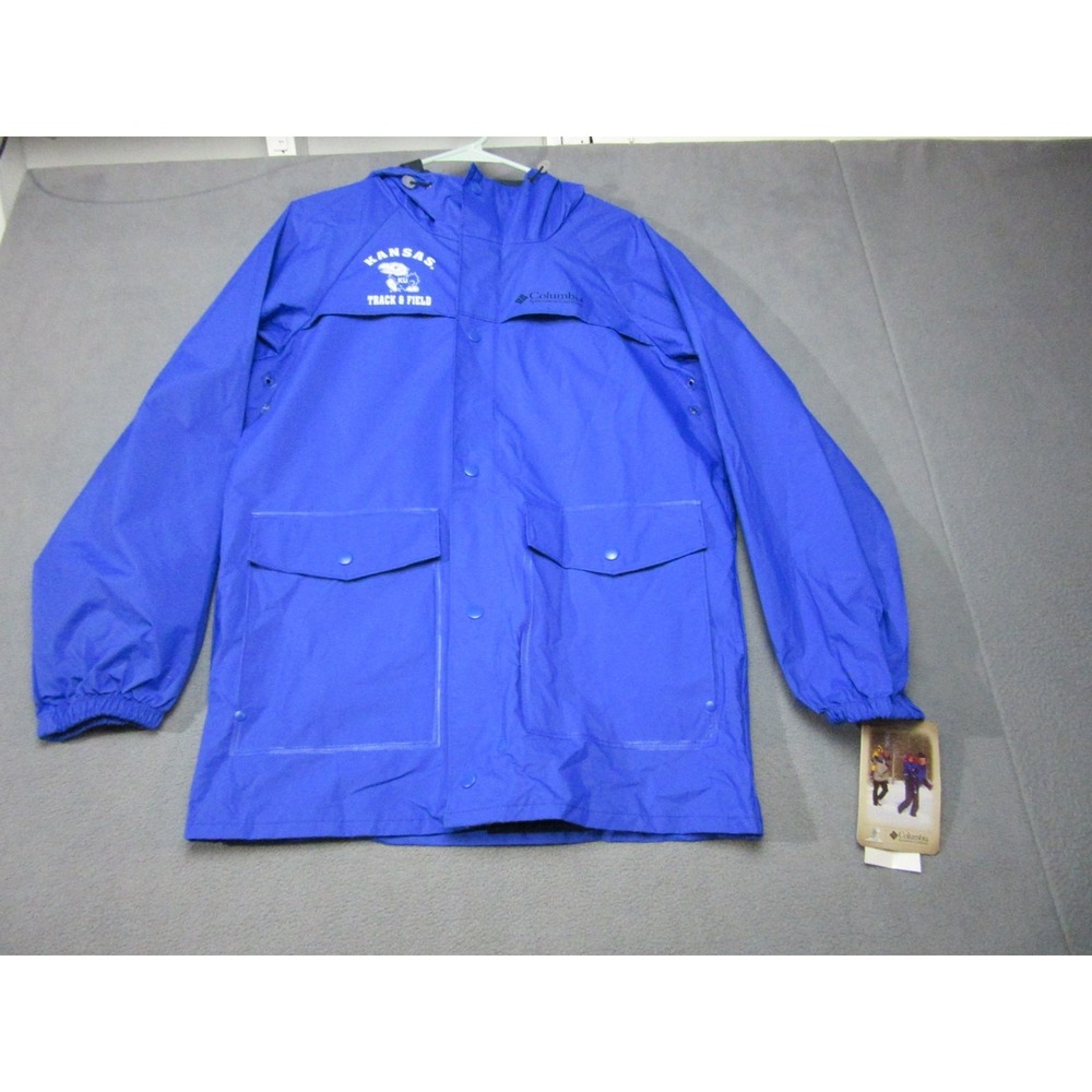 Columbia Rain Jacket Mens XS Blue Kansas Track Field Ibex Hooded Zip Up Outdoor